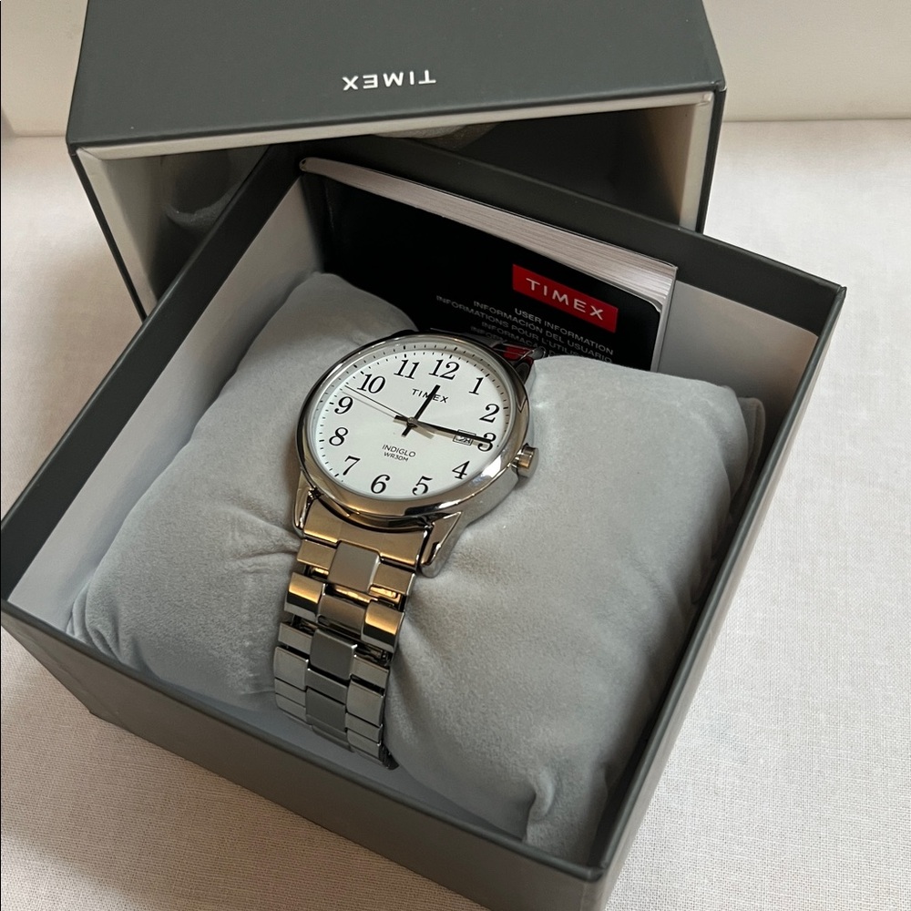 Timex Silver Bracelet Watch with White Face